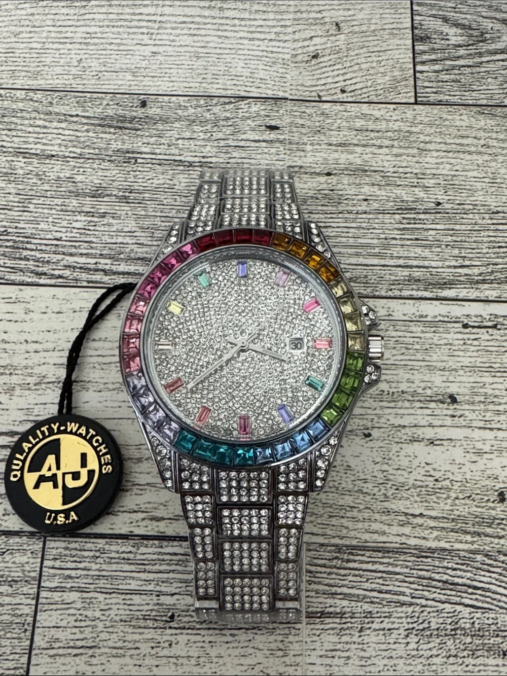 AJ USA Men's Crystal Pavé Stainless Steel Watch NEW